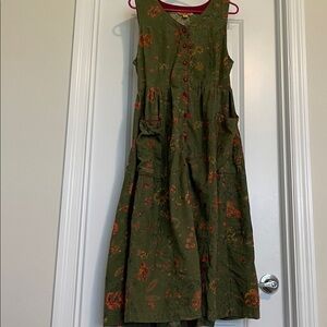 April Cornell Vintage Green Floral Corduroy Dress